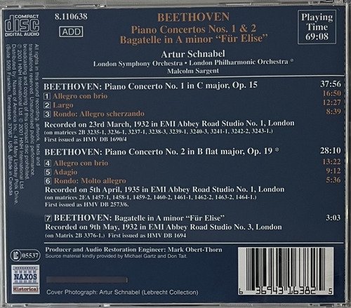 CD Beethoven Piano Concerto No. 1 - Schnabel - Imagem 3