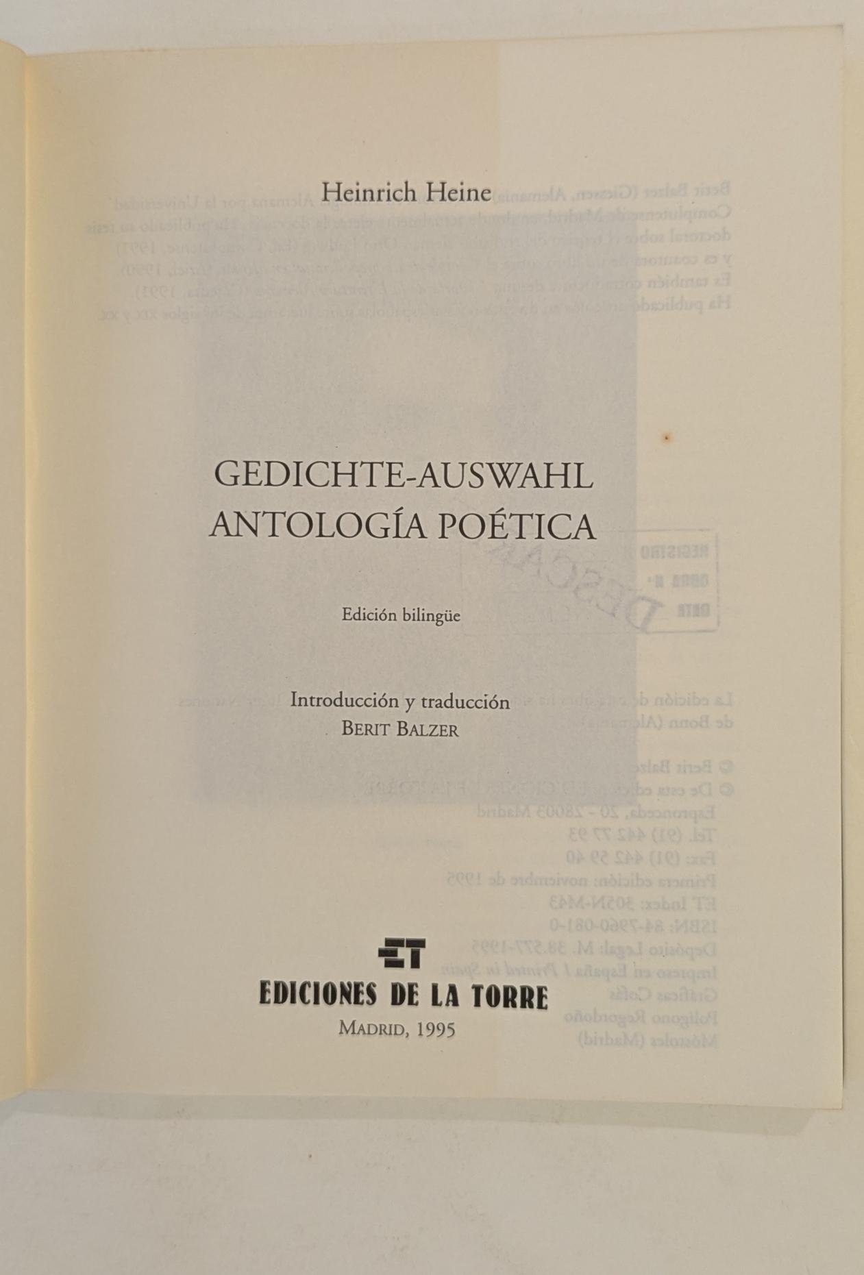 Gedichte-Auswahl = Antología poética : edición bilingüe - Heinrich Heine - Imagem 2