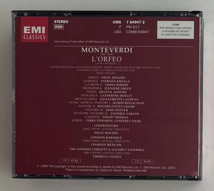 2 CDs Claudio Monteverdi - L'Orfeo (Favola In Musica) - Imagem 5