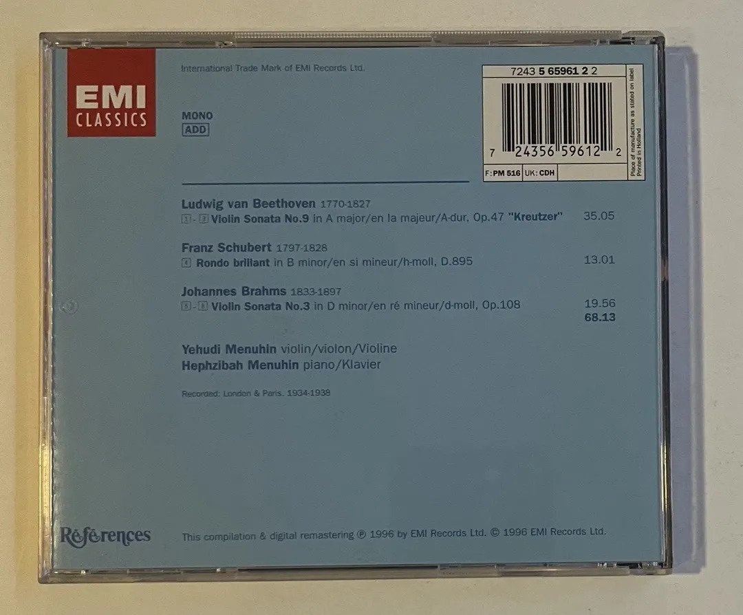 CD Yehudi Menuhin - Yehudi Menuhin. Hephzibah Menuhin. - Imagem 3