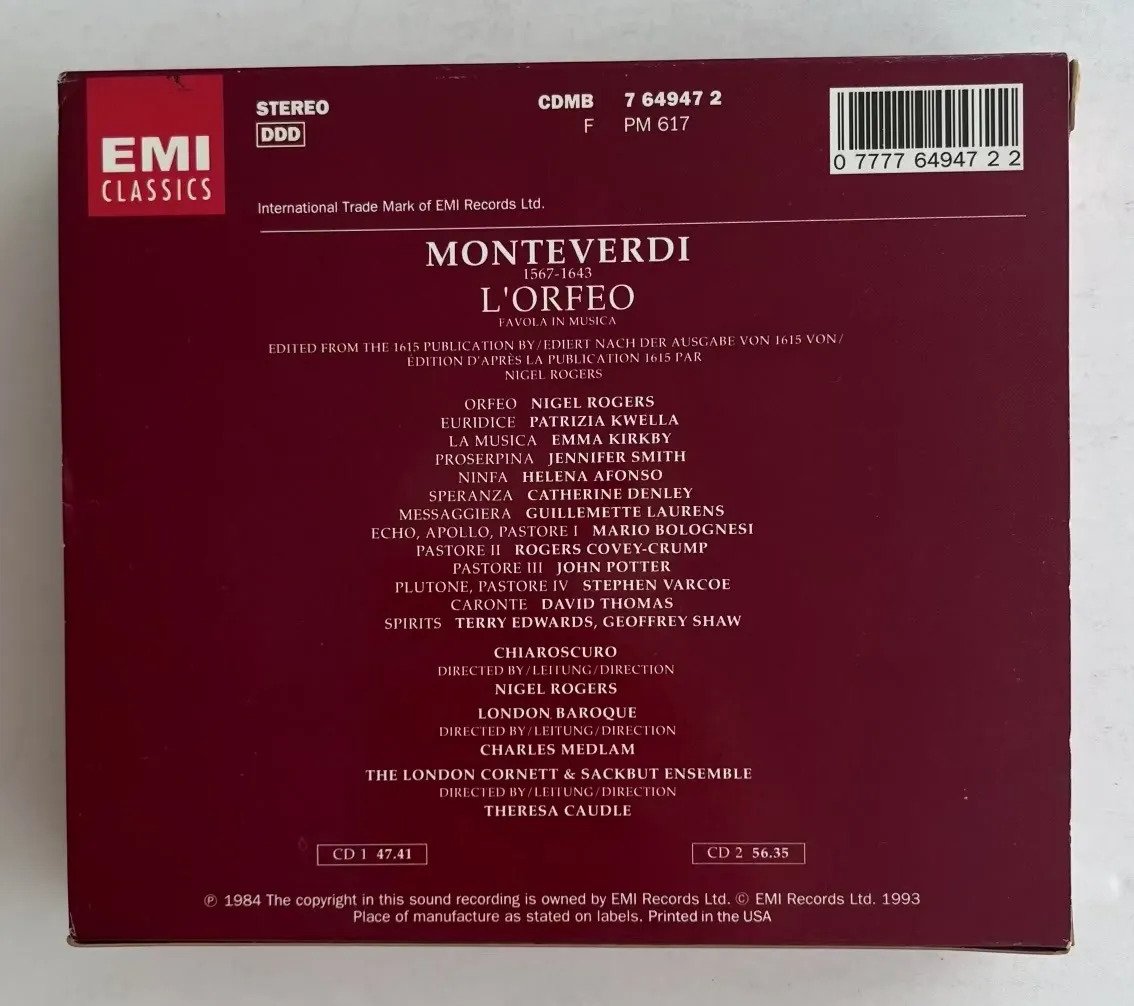 2 CDs Claudio Monteverdi - L'Orfeo (Favola In Musica) - Imagem 6