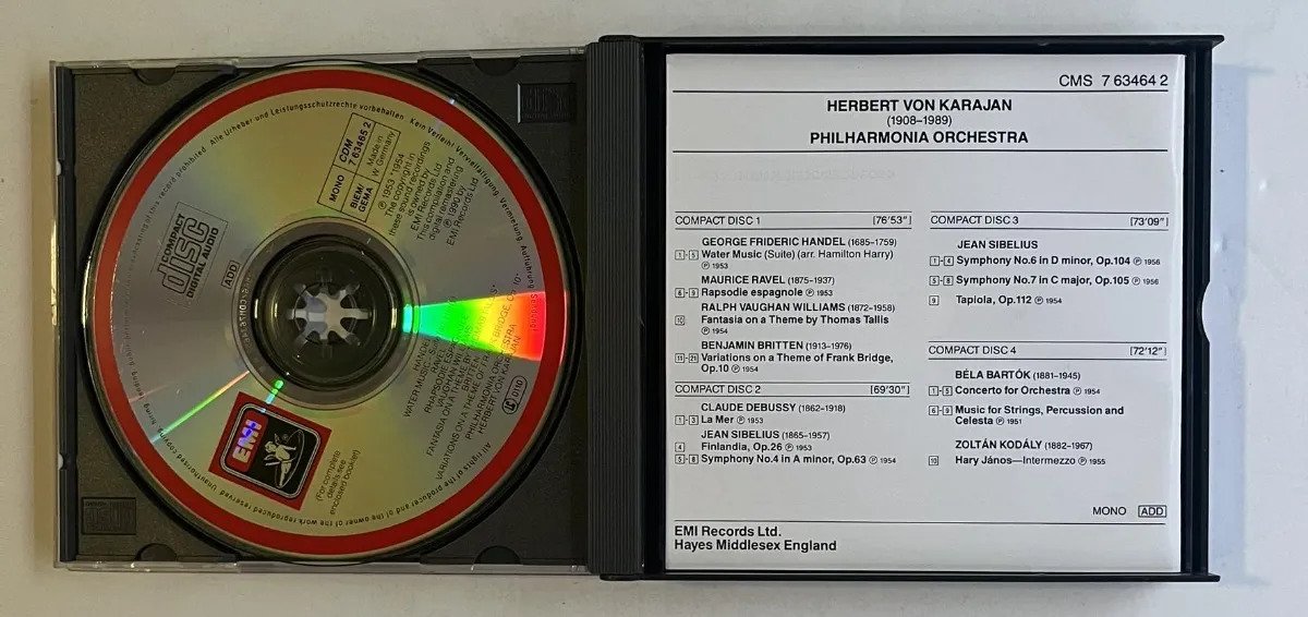 4 CDs Herbert von Karajan - Handel · Vaughan Williams · Ravel · Britten · Debussy · Sibelius · Bartók · Kodály - Imagem 2