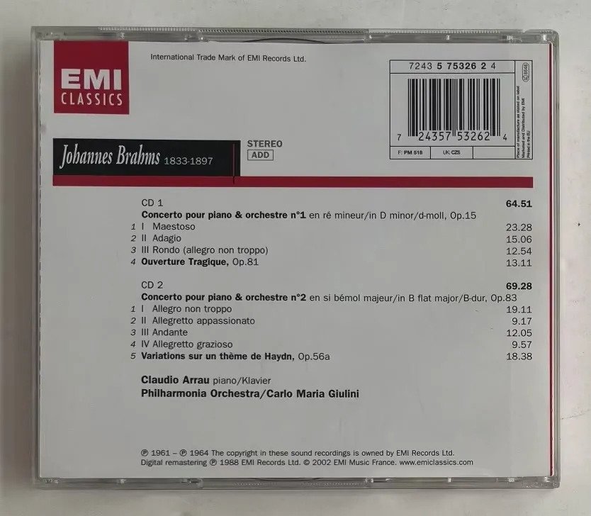 2 CDs Johannes Brahms - Concertos Pour Piano 1 & 2 - Imagem 3