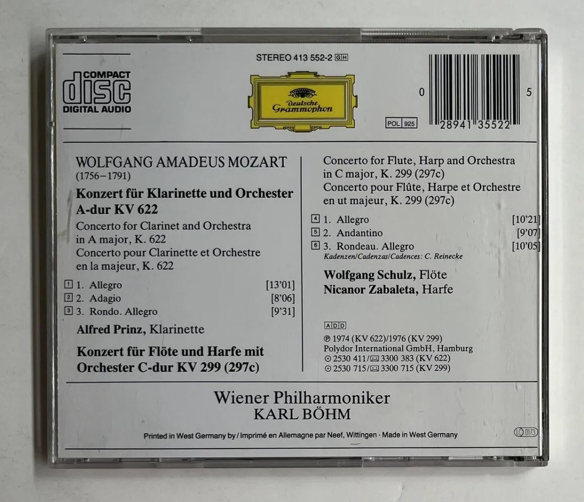 CD Wolfgang Amadeus Mozart - Klarinettenkonzert (Clarinet Concerto) - Konzert Für Flöte & Harfe (Concerto for Flute & Harp) - Imagem 3