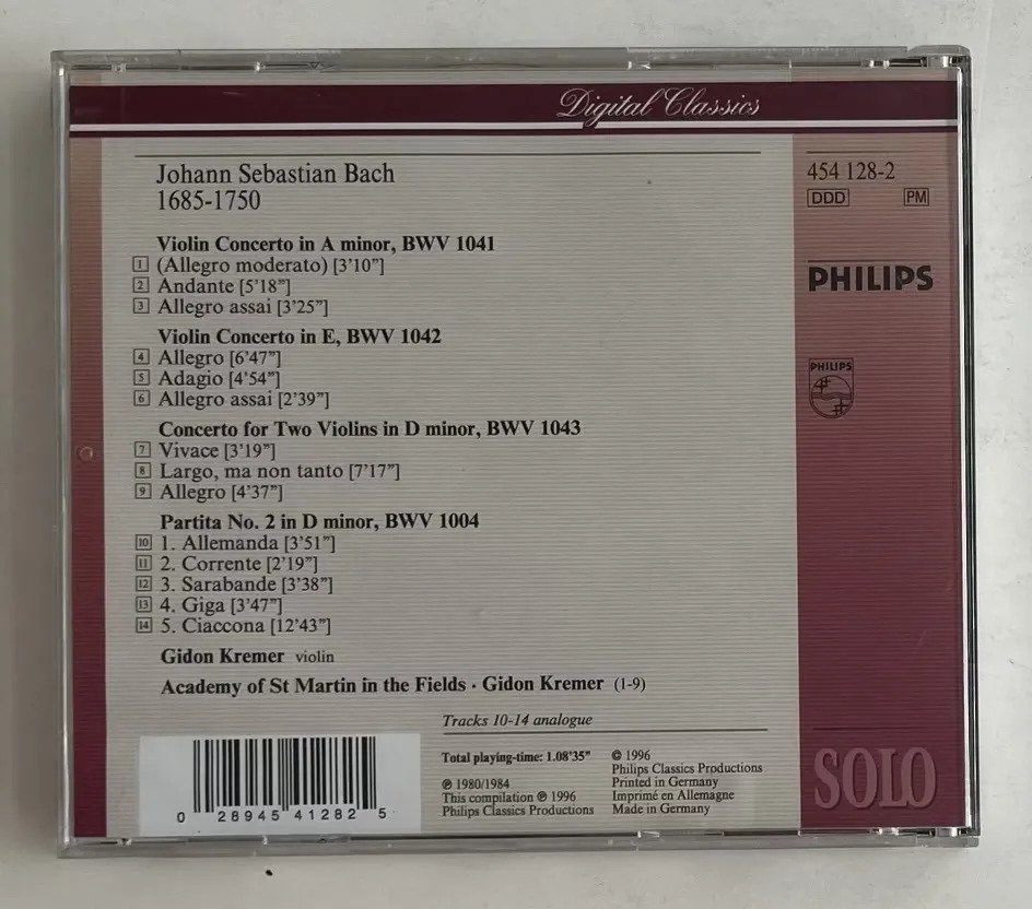 CD Johann Sebastian Bach - The Two Violin Concertos / Double Concerto / Partita No. 2 In D Minor - Imagem 3