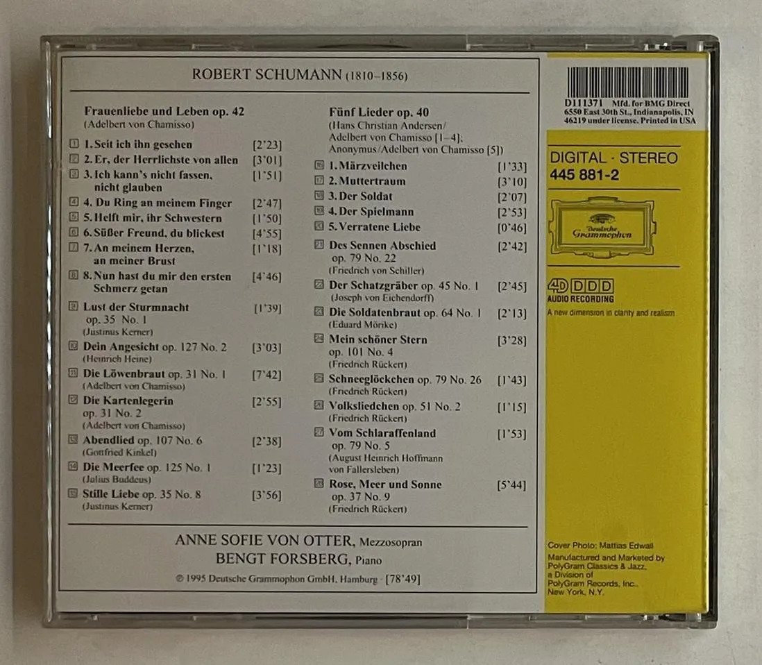 CD Robert Schumann - Frauenliebe Und Leben ‧ 5 Lieder Op.40 ‧ 15 Lieder - Imagem 3