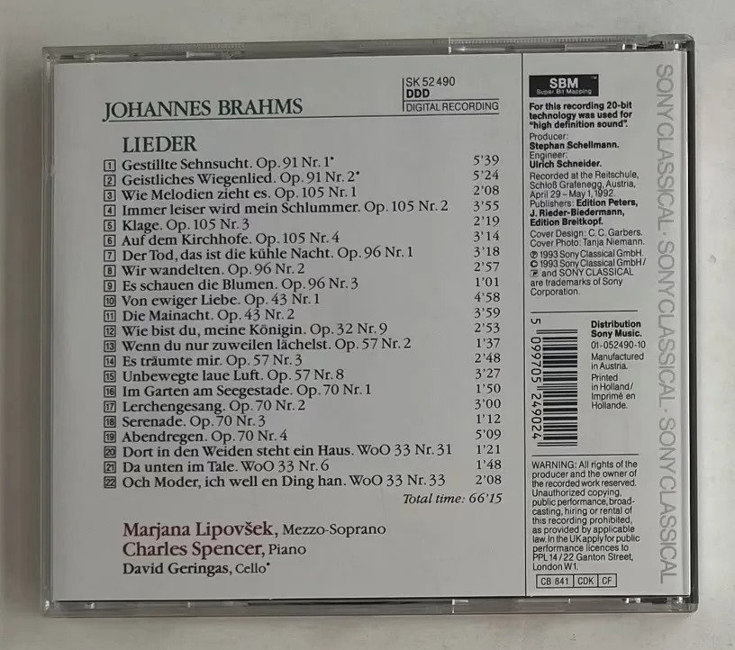 CD Johannes Brahms - Brahms · Lieder - Imagem 3