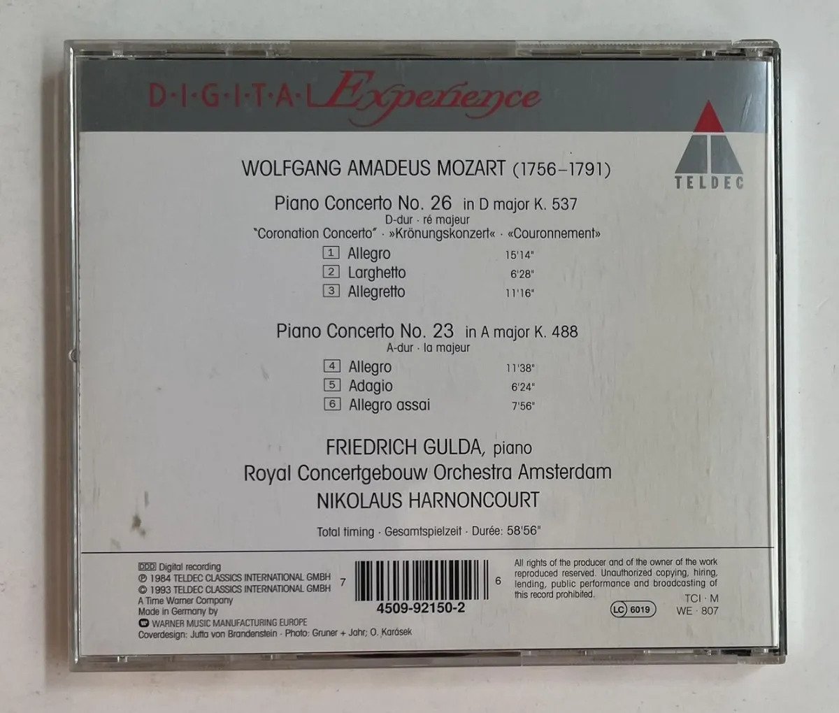 CD Wolfgang Amadeus Mozart - Piano Concerto No. 23 / Piano Concerto No. 26 (Coronation · Krönungskonzert · Couronnement) - Imagem 3