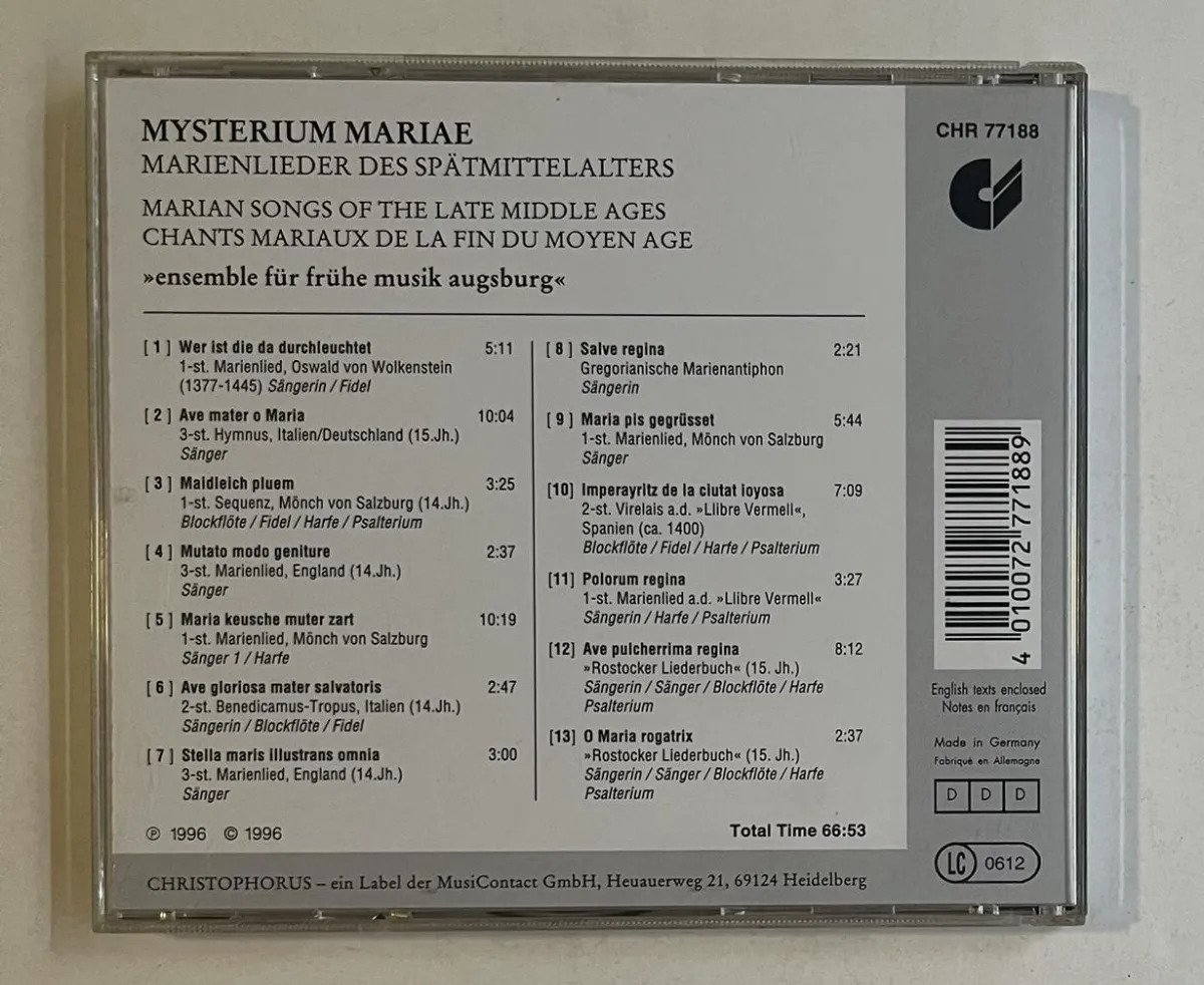 CD Ensemble Für Frühe Musik Augsburg - Mysterium Mariae - Marienlieder Des Spätmittelalters - Imagem 3