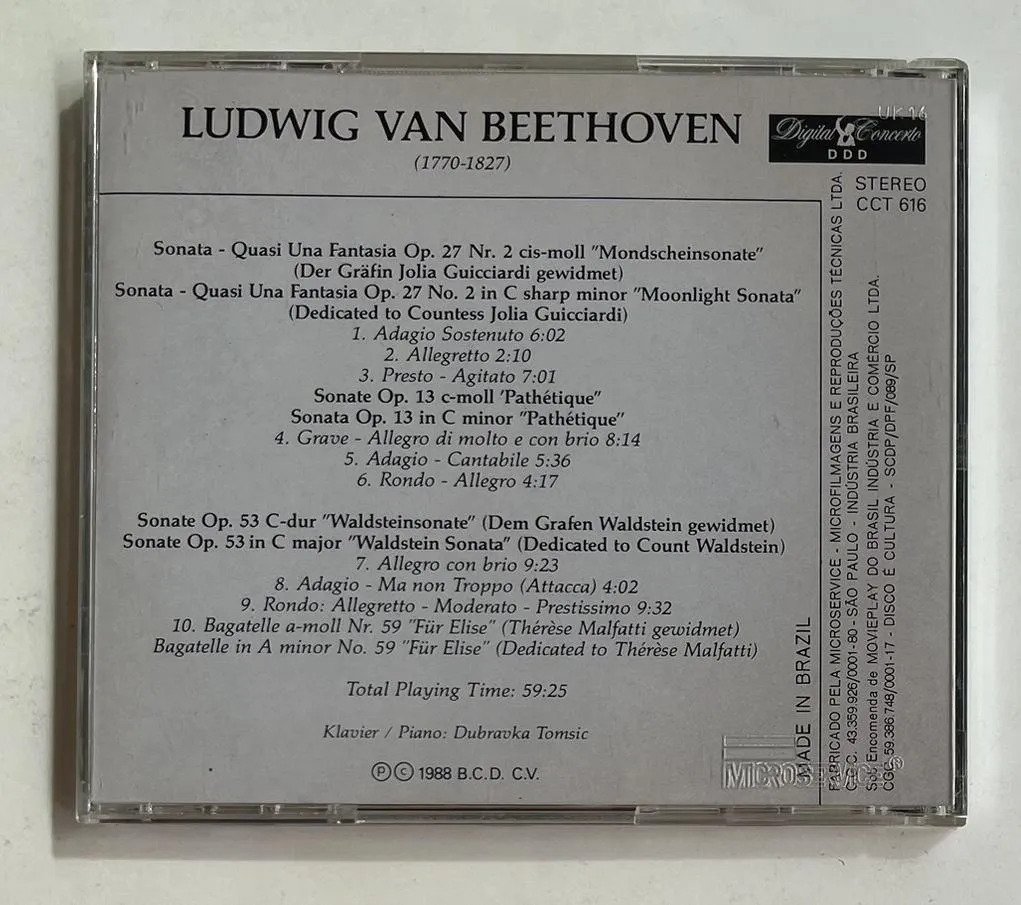 CD Ludwig Van Beethoven - Sonata Op. 27 No. 2 "Moonlight" Sonata / Sonata Op. 13 "Pathétique" / Sonata Op. 53 "Waldstein" Sonata / Für Elise - Imagem 3