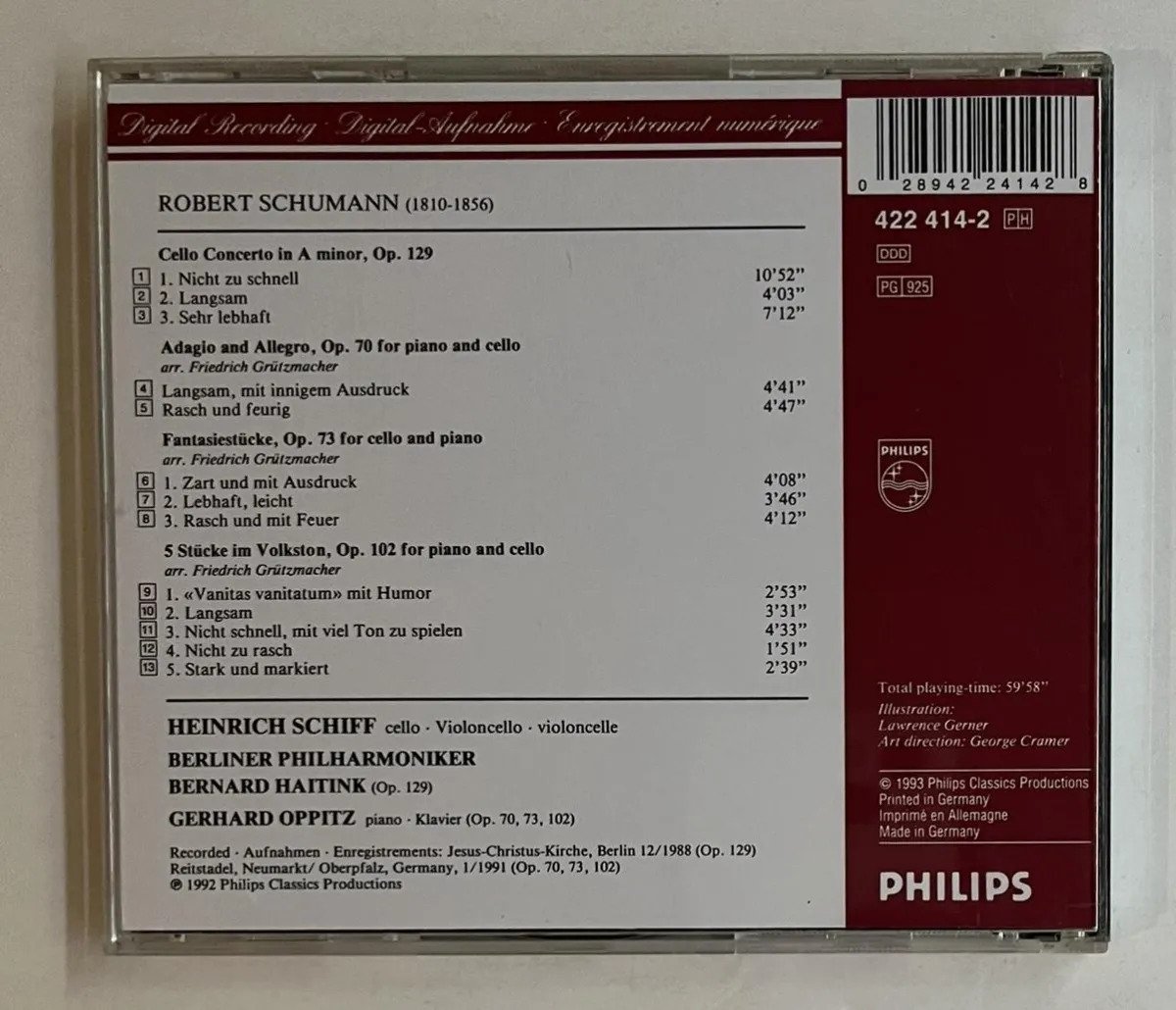 CD Robert Schumann - Cello Concerto · Adagio & Allegro · 3 Fantasiestücke · 5 Stücke Im Volkston - Imagem 3