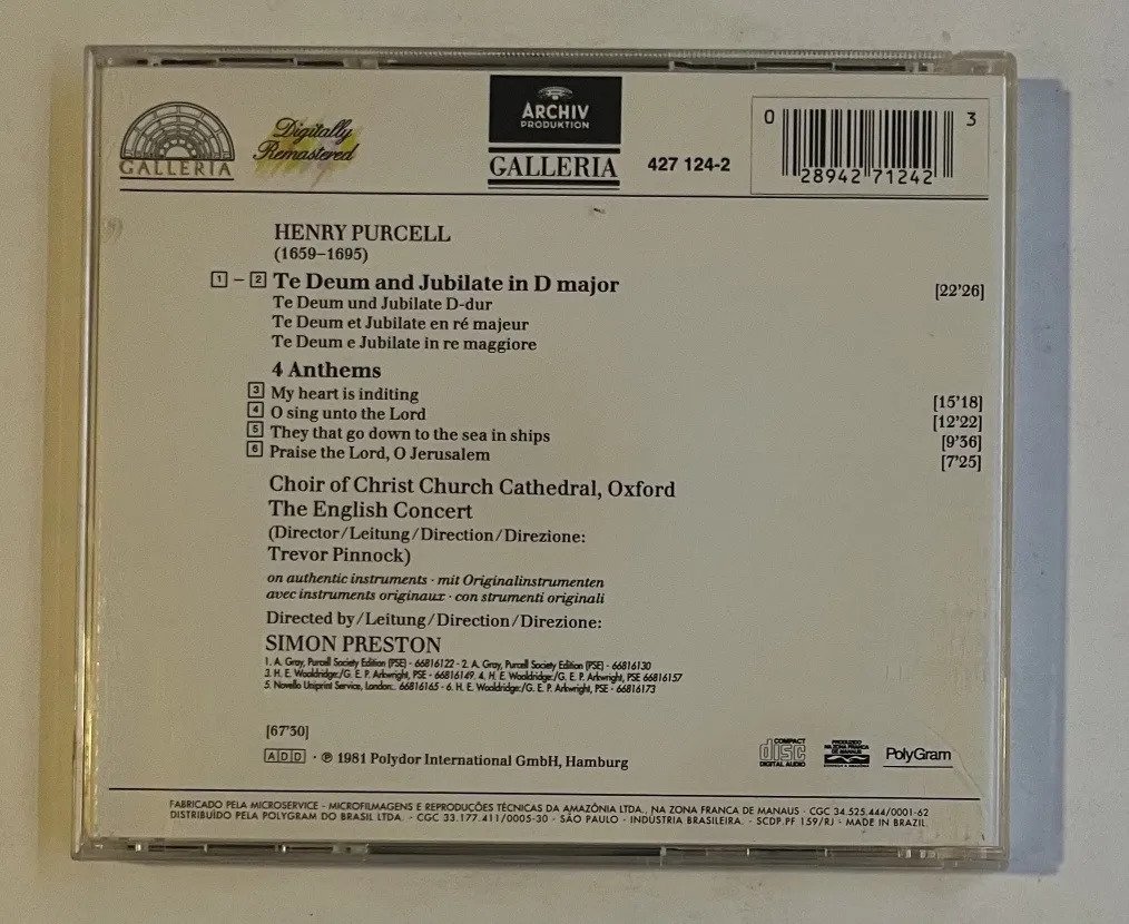 CD Henry Purcell - Te Deum & Jubilate In D • 4 Anthems - Imagem 3