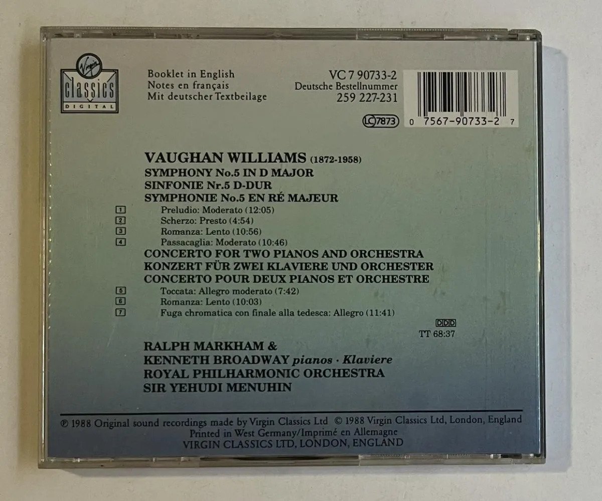 CD Yehudi Menuhin - Concerto In C Major For Two Pianos And Orchestra = Konzert In C-Dur Für Zwei Klaviere Und Orchester / Symphony No. 5 In D Major = Sinfonie Nr. 5 In D-Dur - Imagem 3