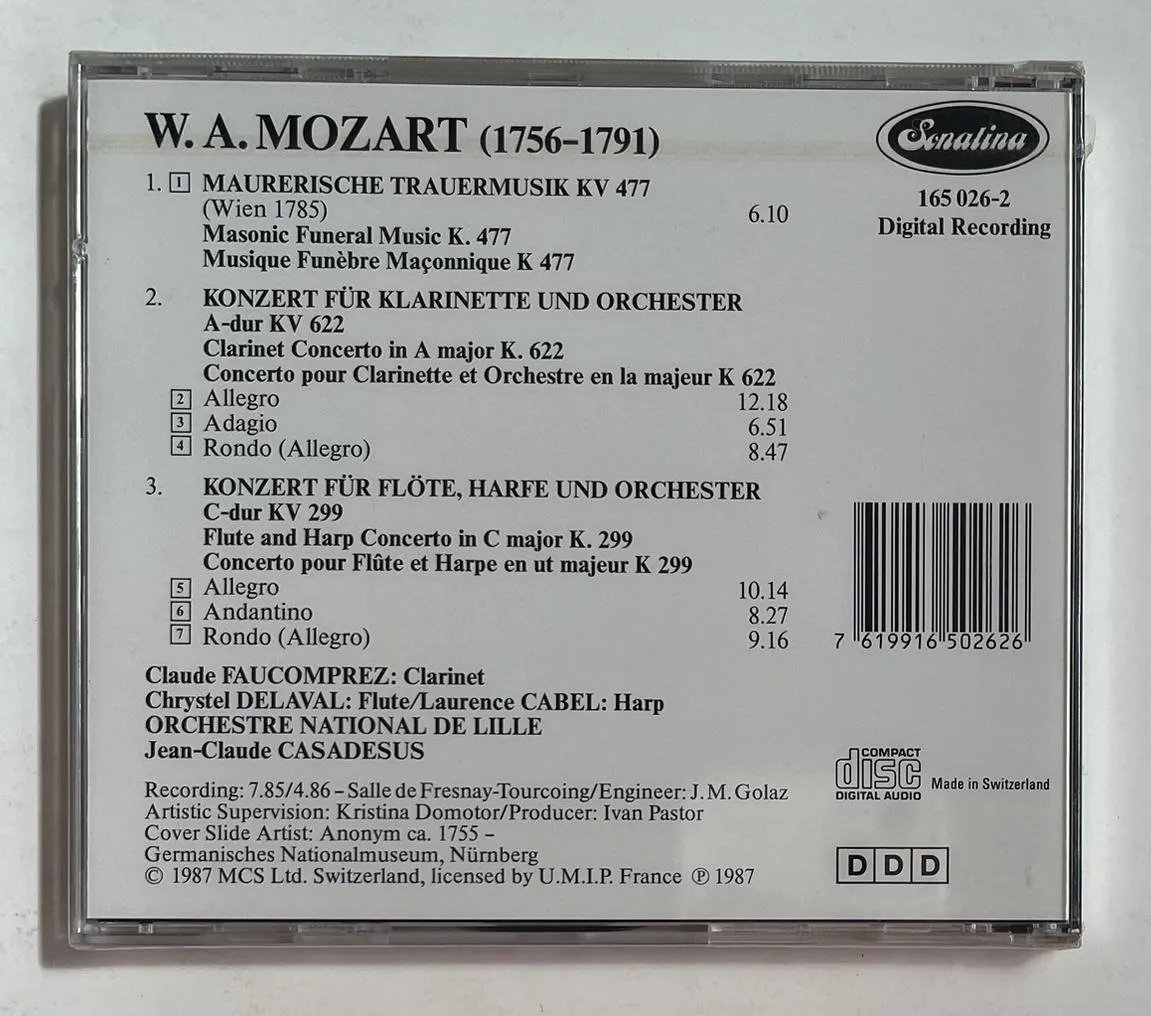 CD Wolfgang Amadeus Mozart - Maurerische Trauermusik KV 477 / Klarinettenkonzert KV 622 / Konzert Für Flöte Und Harfe KV 299 - Imagem 2