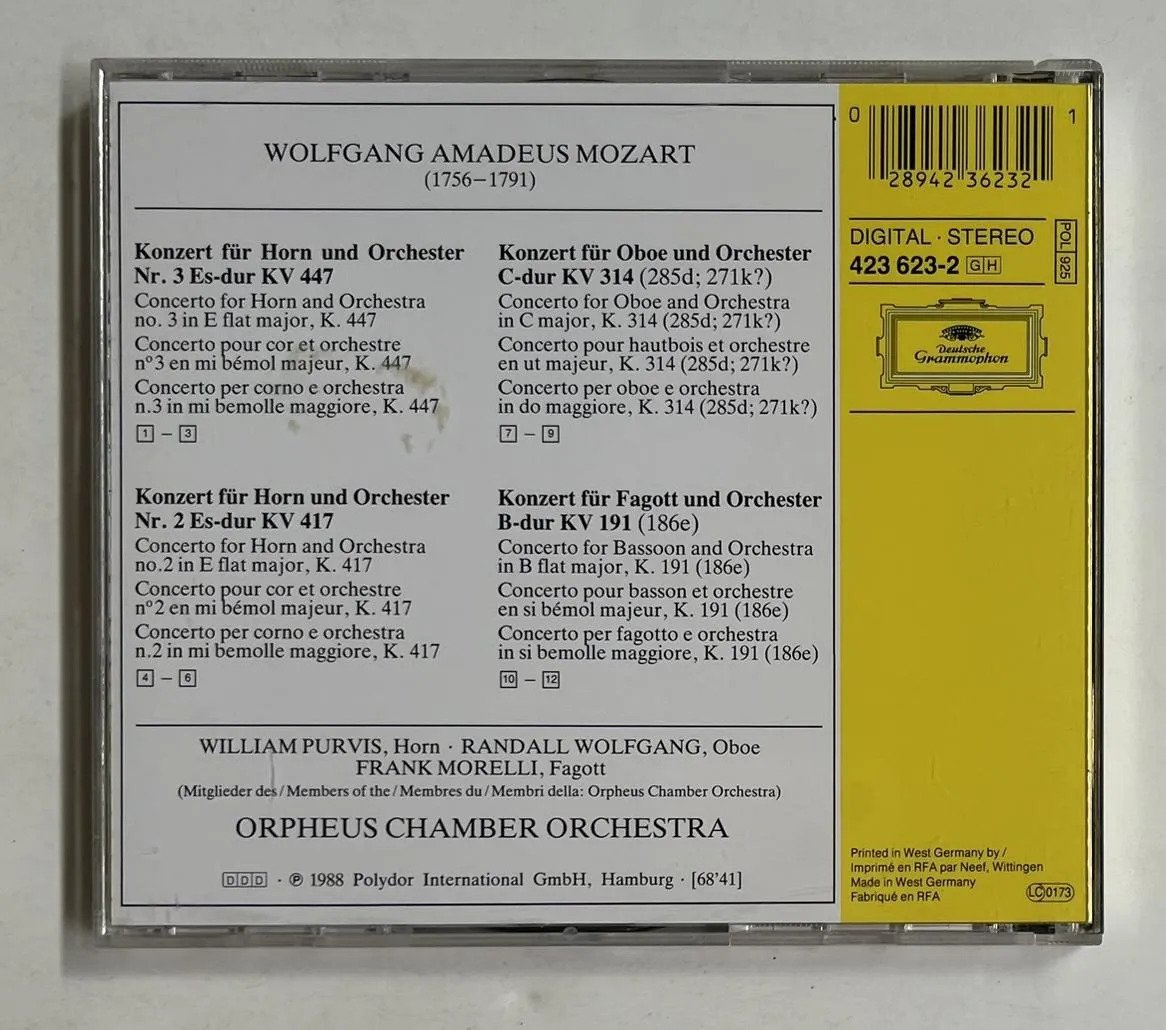 CD Wolfgang Amadeus Mozart - Horn Concertos Nos. 2 & 3, Oboe Concerto, Bassoon Concerto - Imagem 3