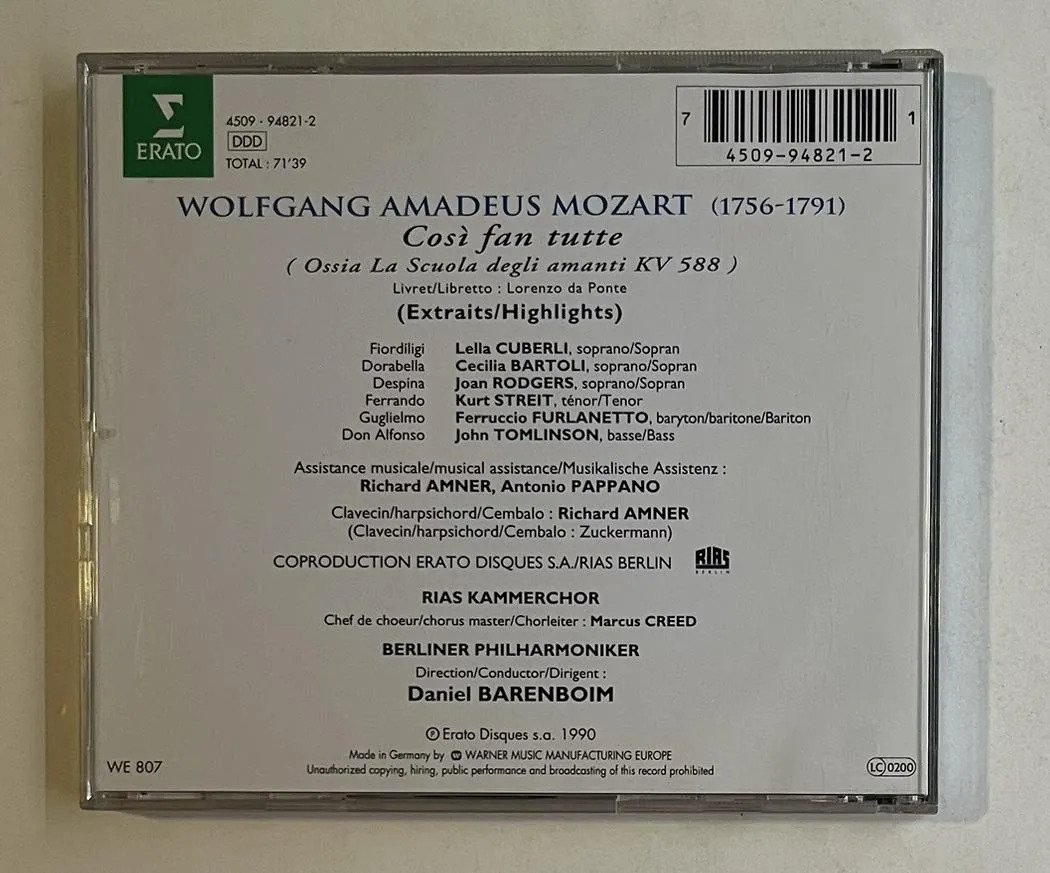 CD Wolfgang Amadeus Mozart - Così Fan Tutte (Extraits = Highlights) - Imagem 3